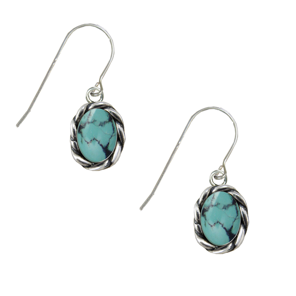 Sterling Silver Little Chinese Turquoise Gemstone Drop Dangle Earrings